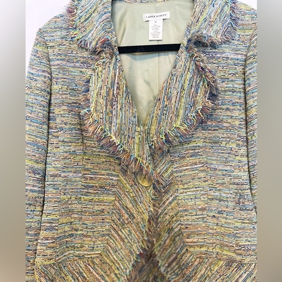 Laura Ashley Y2K green and blue single button coat with eyelash trim Size: M - Picture 4 of 8